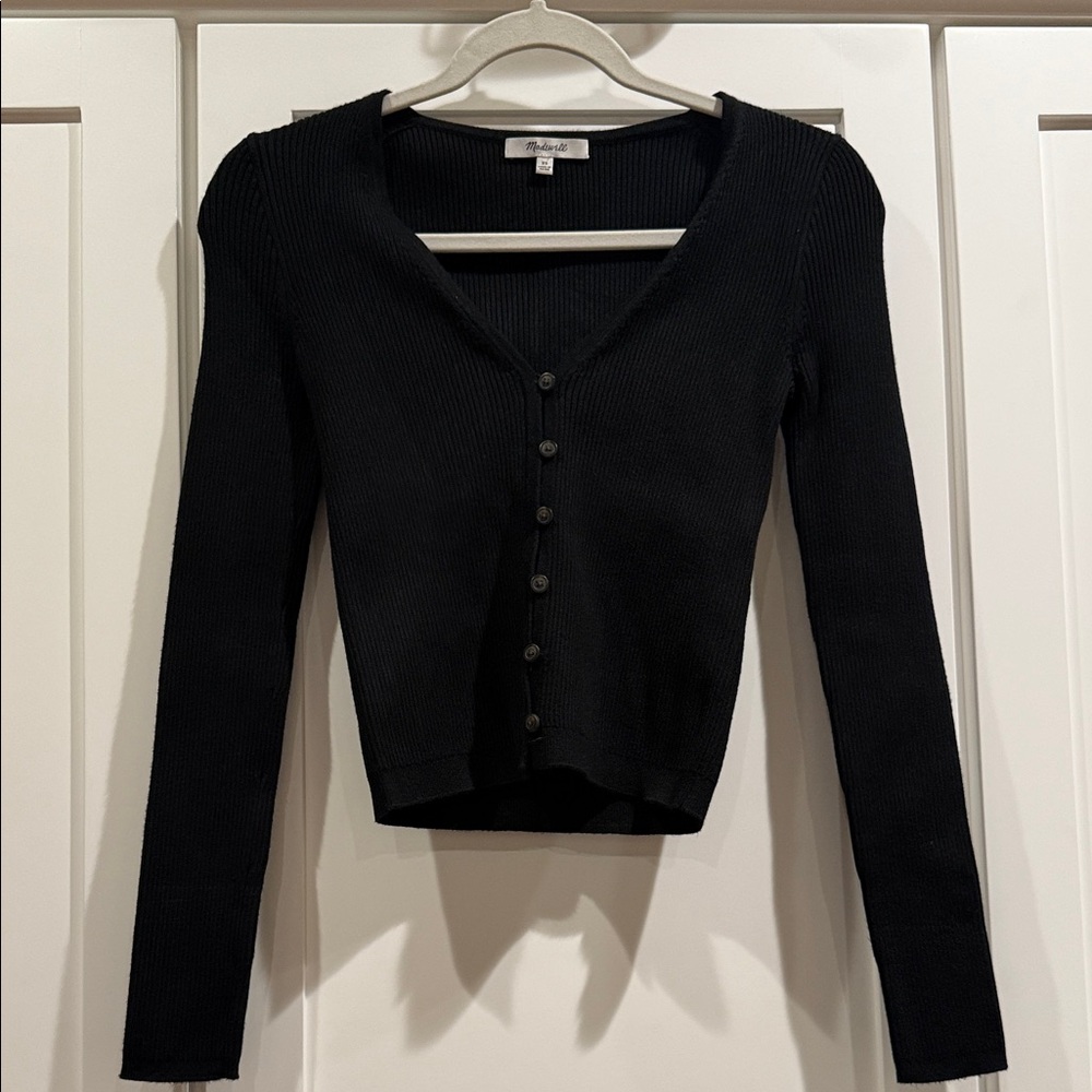 Madewell Black Ribbed Button-Up Cardigan